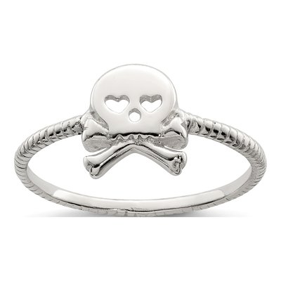 Sterling Silver Textured Skull Crossbones Ring