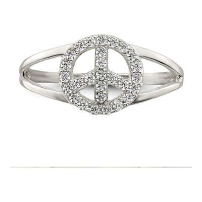 Sterling Silver CZ Peace Sign Ring – view 6