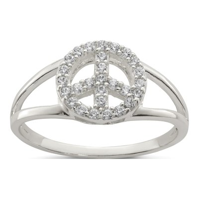 Sterling Silver CZ Peace Sign Ring