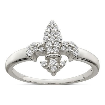 Sterling Silver CZ Fleur de Lis Ring