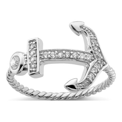 Sterling Silver CZ Anchor Ring