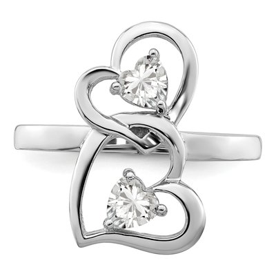 Sterling Silver CZ Double Heart Ring – view 6