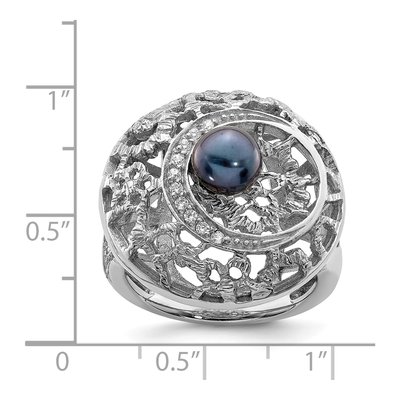 Sterling Silver Black Freshwater Cultured Pearl & CZ Filigree Ring – view 4