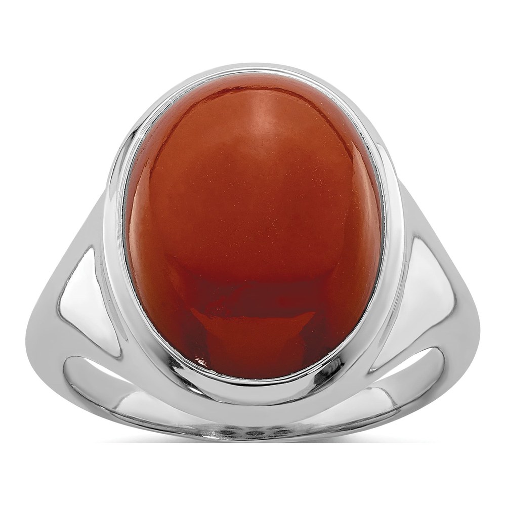 Sterling Silver Red Agate Ring, Rhodium-Plated