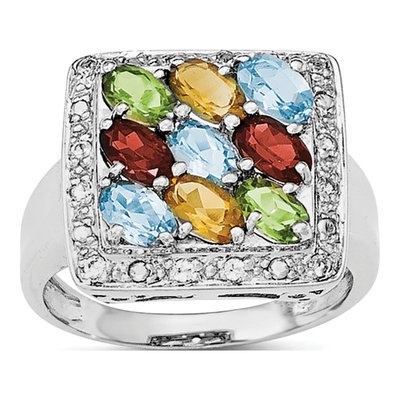 Sterling Silver CZ Multicolored Ring