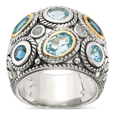 Sterling Silver & 14K Gold Sky Blue Topaz Ring