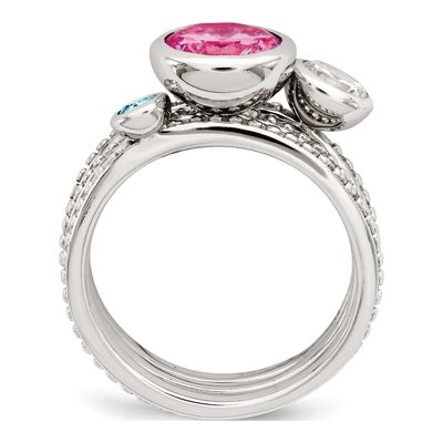 Sterling Silver Ring Set with Pink, White & Blue CZ – view 6