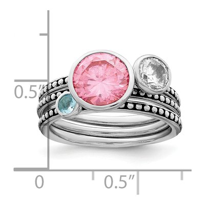 Sterling Silver Ring Set with Pink, White & Blue CZ – view 7