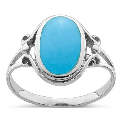 Sterling Silver Lab-Created Turquoise Oval Ring
