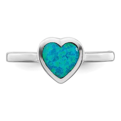 Sterling Silver Lab-Created Opal Heart Ring – view 6
