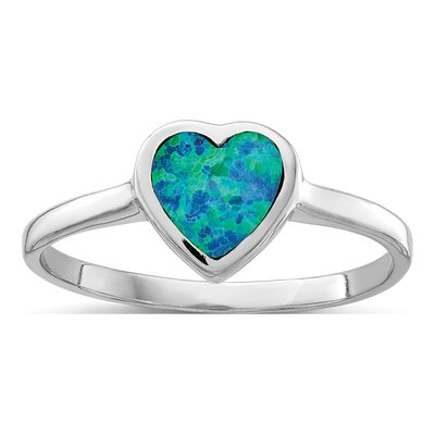 Sterling Silver Lab-Created Opal Heart Ring