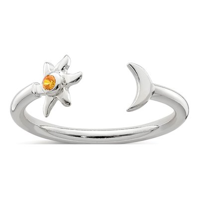 Sterling Silver CZ Sun Half Moon Ring