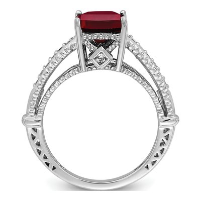 Sterling Silver Lab-Created Ruby & CZ Square Ring – view 3