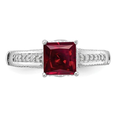 Sterling Silver Lab-Created Ruby & CZ Square Ring – view 6