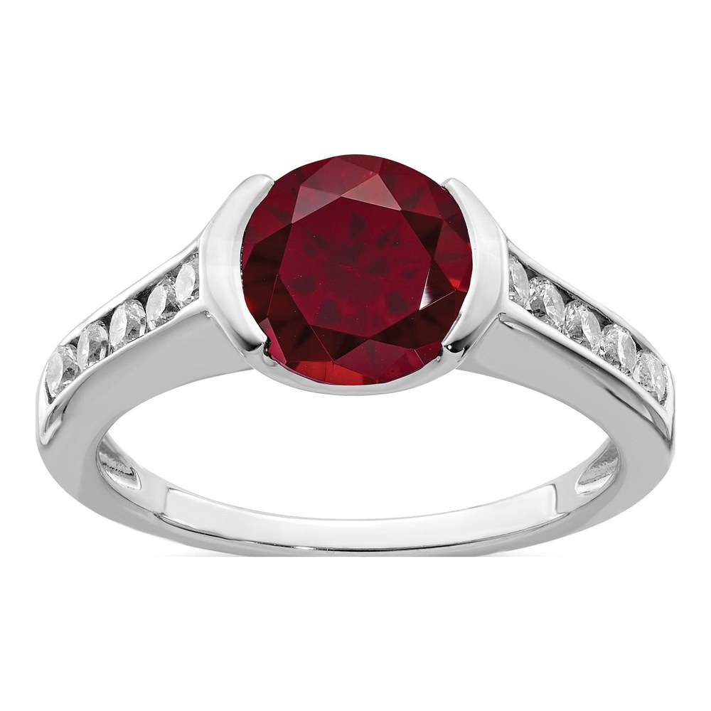 Sterling Silver Lab-Created Ruby & CZ Bezel Ring