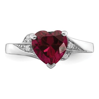 Sterling Silver Lab-Created Ruby & CZ Heart Ring – view 6