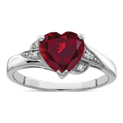 Sterling Silver Lab-Created Ruby & CZ Heart Ring