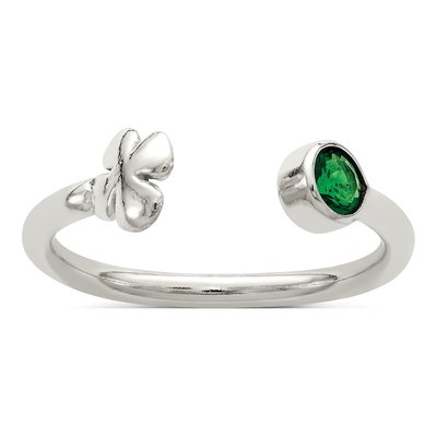 Sterling Silver Green Glass Four-Leaf Clover Ring
