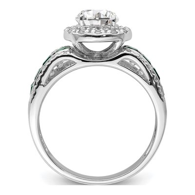 Sterling Silver Lab-Created Emerald & CZ Engagement Ring – view 3