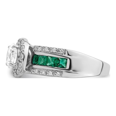 Sterling Silver Lab-Created Emerald & CZ Engagement Ring – view 4