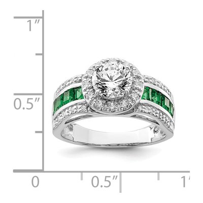 Sterling Silver Lab-Created Emerald & CZ Engagement Ring – view 5