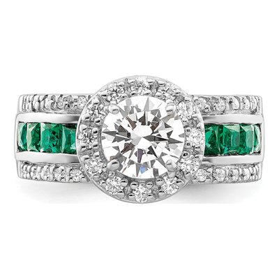 Sterling Silver Lab-Created Emerald & CZ Engagement Ring – view 6