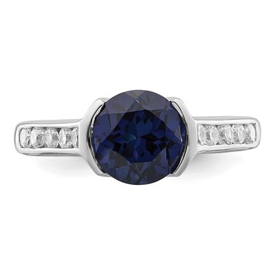 Sterling Silver Lab-Created Sapphire & CZ Bezel Ring – view 6