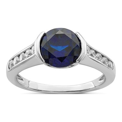 Sterling Silver Lab-Created Sapphire & CZ Bezel Ring