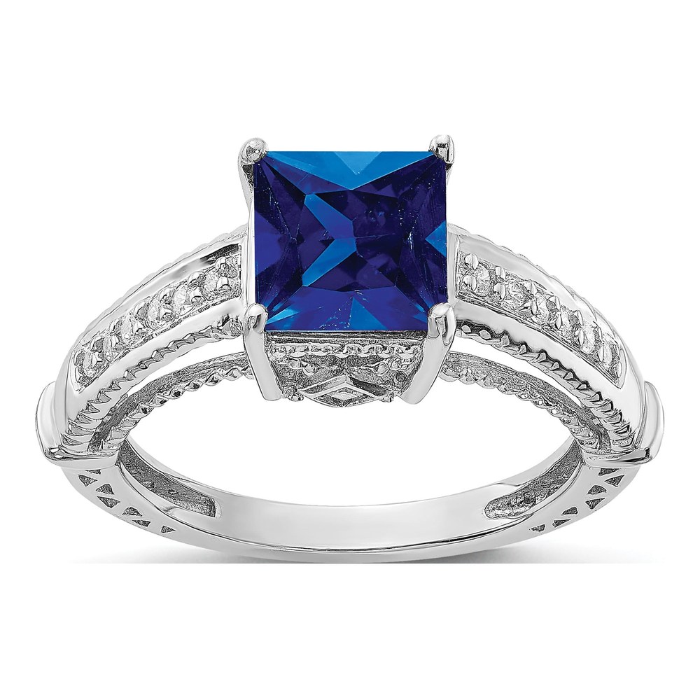 Sterling Silver Lab Sapphire & CZ Ring
