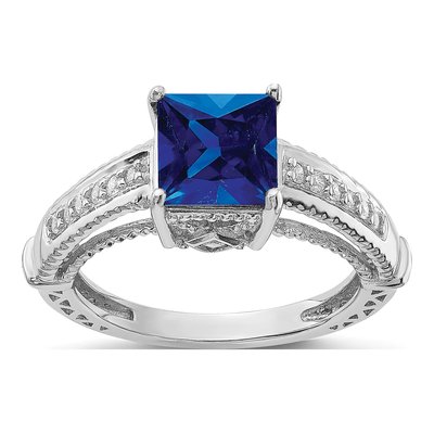 Sterling Silver Lab-Created Sapphire & CZ Ring