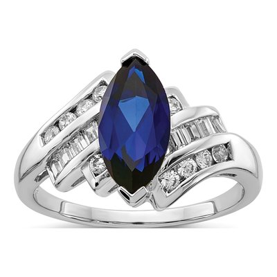 Sterling Silver Lab-Created Sapphire & CZ Ring