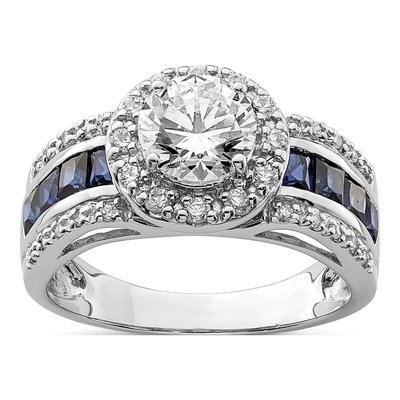 Sterling Silver Lab-Created Sapphire & CZ Ring