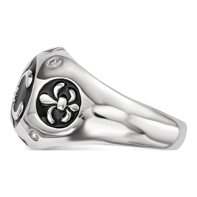 Men's Sterling Silver White Topaz Fleur de Lis Ring – view 4