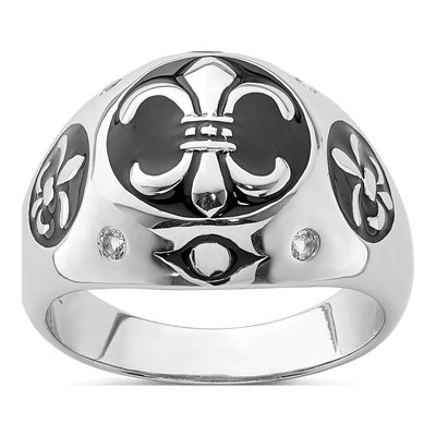 Men's Sterling Silver White Topaz Fleur de Lis Ring