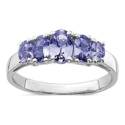Sterling Silver Tanzanite 5-Stone Oval Ring