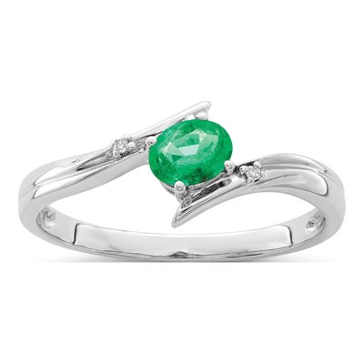 Sterling Silver Emerald & Diamond Ring