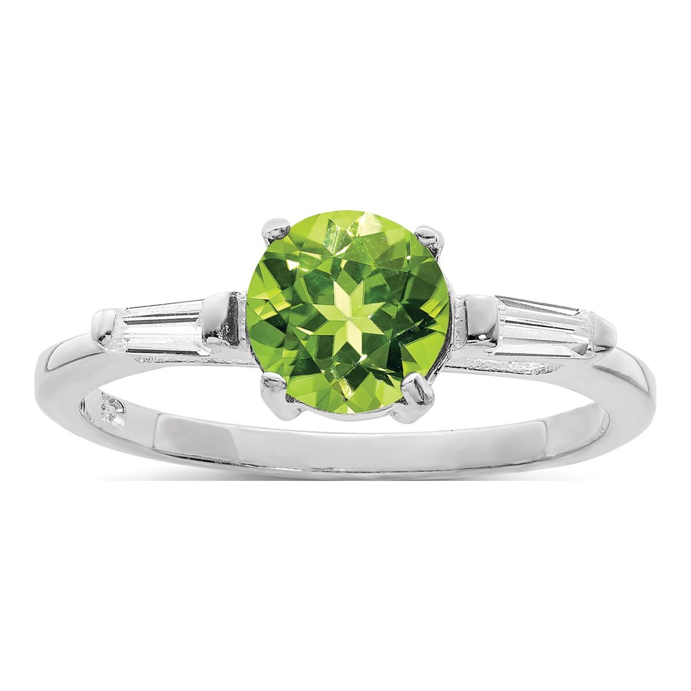 Sterling Silver Rhodium-Plated Rhodium Peridot & Cz Ring