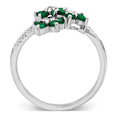 Sterling Silver 1/20 ct tw Emerald & Diamond Flower Ring – view 3