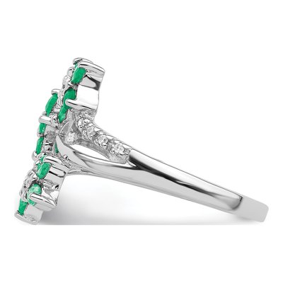 Sterling Silver 1/20 ct tw Emerald & Diamond Flower Ring – view 4