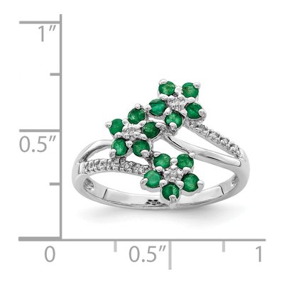 Sterling Silver 1/20 ct tw Emerald & Diamond Flower Ring – view 5