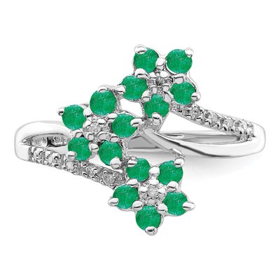 Sterling Silver 1/20 ct tw Emerald & Diamond Flower Ring – view 6