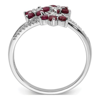Sterling Silver 1/20 ct tw Ruby & Diamond Flower Ring – view 3