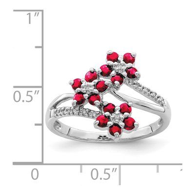 Sterling Silver 1/20 ct tw Ruby & Diamond Flower Ring – view 5