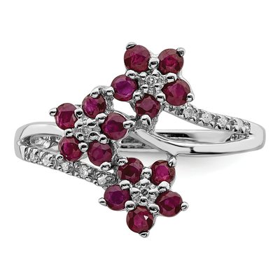 Sterling Silver 1/20 ct tw Ruby & Diamond Flower Ring – view 6
