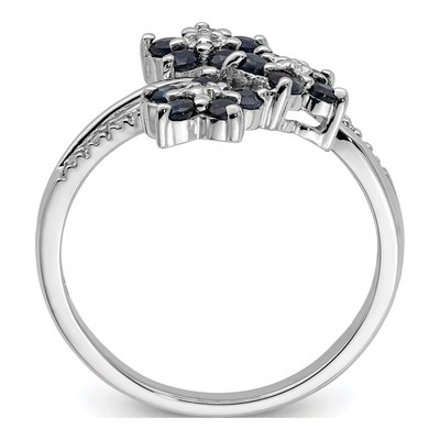 Sterling Silver 1/20 ct tw Sapphire & Diamond Flower Ring – view 3