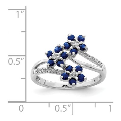Sterling Silver 1/20 ct tw Sapphire & Diamond Flower Ring – view 5