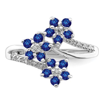 Sterling Silver 1/20 ct tw Sapphire & Diamond Flower Ring – view 6