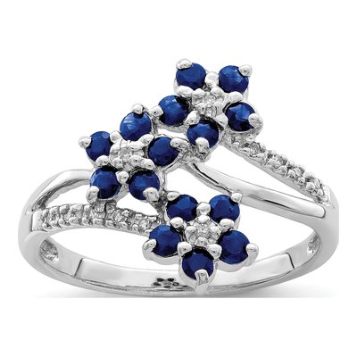 Sterling Silver 1/20 ct tw Sapphire & Diamond Flower Ring