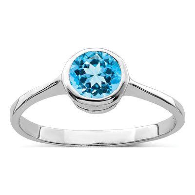 Sterling Silver Swiss Blue Topaz & Diamond Ring