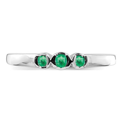 Sterling Silver Emerald Natural 3-Stone Ring – view 6